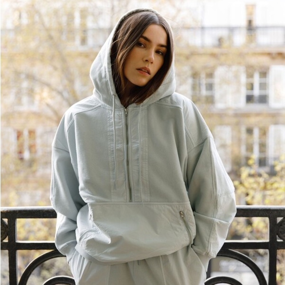 Thakoon Paneled Hooded Sweatshirt Olive Green size Small
